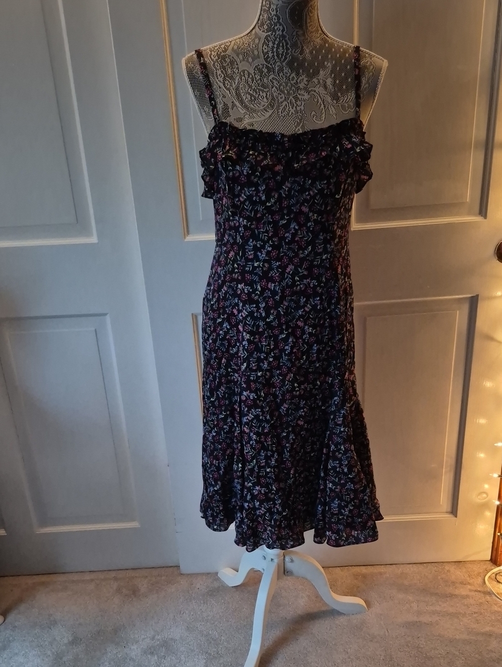 J. Crew Navy Floral Ruffle Midi Dress